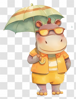 Cute Hippopotamus - Cool Hippo With Summer Umbrella Transparent PNG