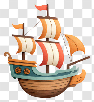 Wooden Ship - Sailing Ship With Colorful Sails Transparent PNG
