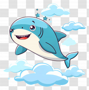 Cute Shark - Cartoon Shark In Sky With Cute Design Transparent PNG