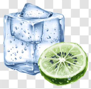Fresh Fruit With Icecube - Ice Cube With Lime Slice Transparent PNG