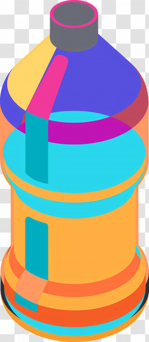Water Bottle - Vibrant Isometric Water Container Design Transparent PNG