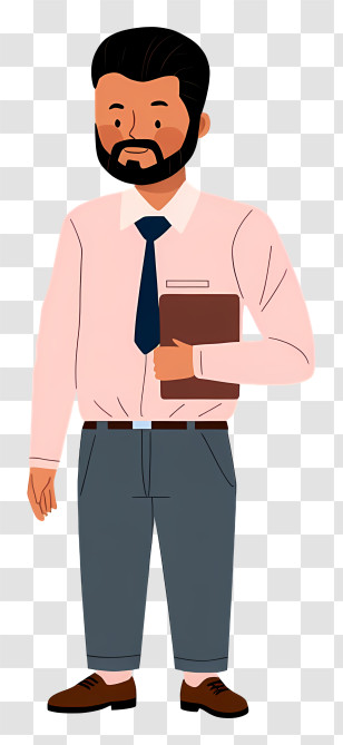 Cartoon Teacher Holding Book - Cartoon Man In Office Attire Transparent PNG