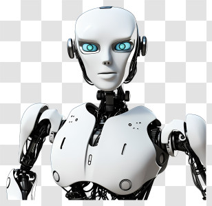 Robot - White Futuristic Humanoid Robot With Blue Eyes Transparent PNG