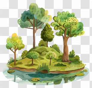 Summer Park - Beautiful Forest Illustration With Pond Transparent PNG