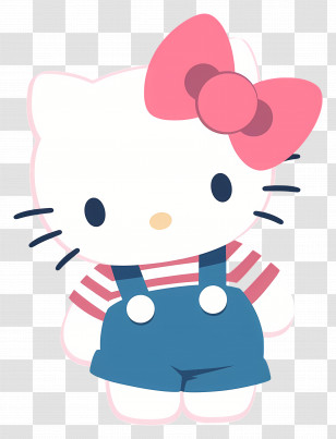 Cute Hello Kitty - Hello Kitty Character In Striped Outfit Transparent PNG