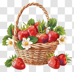 Vector Draw Design - Basket Of Fresh Juicy Strawberries Transparent PNG