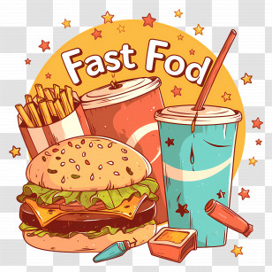 National Fast Food Day - Fast Food Cartoon Art With Meal Combo Transparent PNG