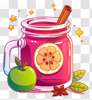 Cider - Delicious Juice Jar With Fruits And Cinnamon Transparent PNG