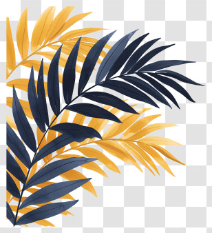 Palm Branches - Yellow And Blue Leaves Illustration Transparent PNG