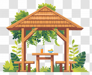 Summer Shelter - Charming Wooden Gazebo Amid Greenery Transparent PNG