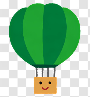 Icon - Green Hot Air Balloon Cartoon With Smiley Face Transparent PNG