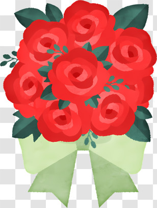 Icon - Illustrated Red Rose Bouquet With Green Ribbon Transparent PNG