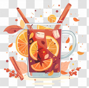 Christmas Mulled Wine - Illustrated Drink With Oranges And Spices Transparent PNG