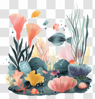 Under The Sea - Beautiful Underwater Coral Reef Illustration Transparent PNG