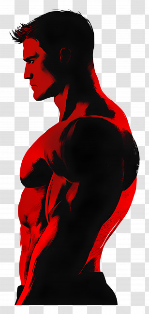 Strong Man Silhouette - Red Muscular Man Illustration Transparent PNG
