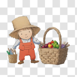 Cartoon - Child With Basket Of Fruits Transparent PNG