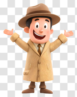 Detective Feeling Happy - Joyful Man In Coat And Hat Transparent PNG