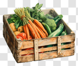 Vegetable Box - Wooden Crate Filled With Fresh Vegetables Transparent PNG