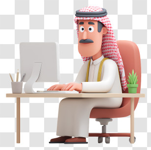 Arab Businessman Working On Desk - Cartoon Man Working At Desk Transparent PNG