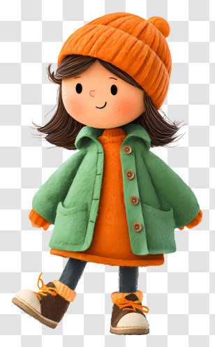 Little Girl Going Outdoor - Girl In Winter Clothes With A Hat Transparent PNG