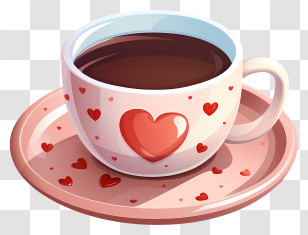 Coffee Cup - Romantic Coffee Cup With Heart Design Transparent PNG
