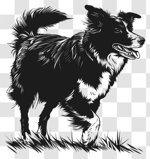 Dog Silhouette - Dynamic Black-and-White Dog Illustration Transparent PNG