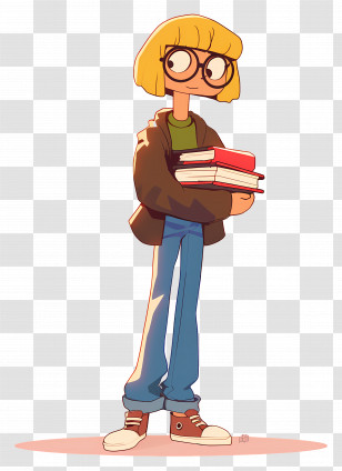 Female Teacher - Cartoon Girl Holding Books Transparent PNG