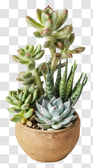 Cartoon - Succulent Plants Arrangement In Ceramic Pot Transparent PNG