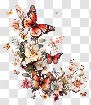 Butterflies - Butterflies And Flowers Arrangement Transparent PNG