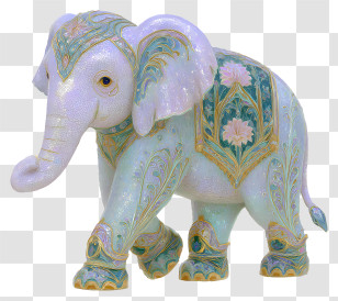 Elaborate Elephant Art - Ornate Mint Floral Elephant Transparent PNG
