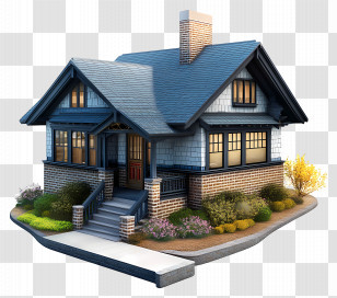 Craftsman Bungalow - Blue House Illustration Transparent PNG