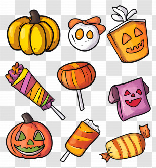 Halloween Candy - Halloween Candy And Pumpkin Decoration Transparent PNG