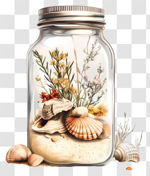 Shells In A Jar - Seashell Jar With Beach Elements Transparent PNG