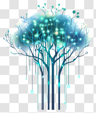 Moonlit Ai Forest - Digital Tree With Lights Transparent PNG