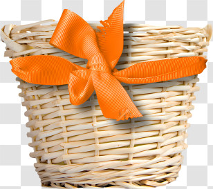 Basket - Wicker Basket Decorated With Orange Ribbon Transparent PNG