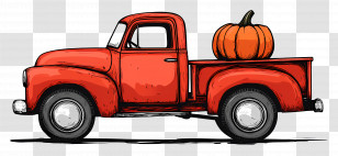 Vintage Truck - Red Pickup Truck With Pumpkin Illustration Transparent PNG