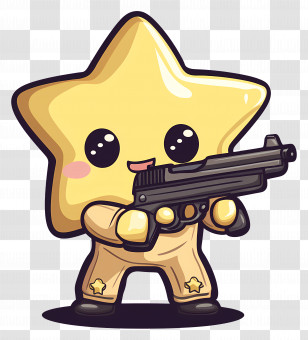 Animated Star - Cartoon Star Character With Toy Gun Transparent PNG