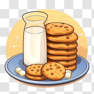 Cookies And Milk - Glass Of Milk With Chocolate Chip Cookies On Plate Transparent PNG
