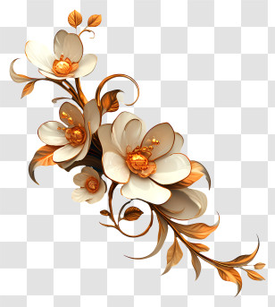 Flower Gold - Elegant Floral Design With Flowers And Leaves Transparent PNG