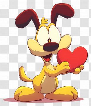 Cartoon Character - Cute Yellow Cartoon Dog Holding A Red Heart Transparent PNG