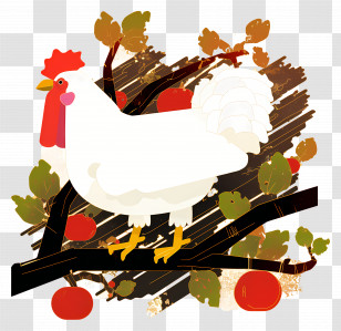Cartoon Rooster - White Chicken On Branch Transparent PNG