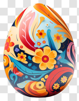 Easter Egg - Colorful Decorative Easter Egg With Floral Designs Transparent PNG