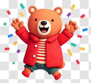 Cute Cartoon Bear - Happy Jumping Teddy Bear With Confetti Transparent PNG
