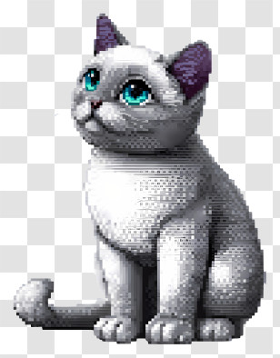 Cat Pixel Art - Cute White Cat With Blue Eyes Transparent PNG