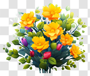 Vase - Beautiful Flower Bouquet With Yellow And Pink Blooms Transparent PNG