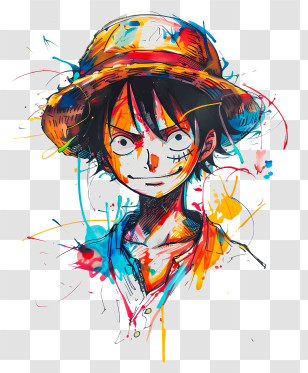 One Piece Luffy - Watercolor Styled Cartoon Character Transparent PNG