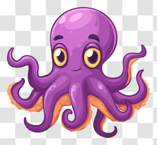 Octopus Emoji - Cute Purple Octopus Cartoon Transparent PNG
