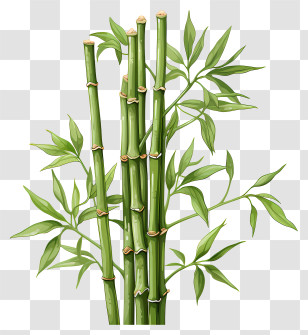 Watercolor Bamboo Stem - Green Bamboo Stems And Leaves Transparent PNG