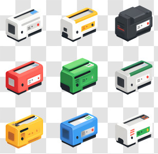 Set Of Printer Cartridges - Colorful Printers Collection Transparent PNG