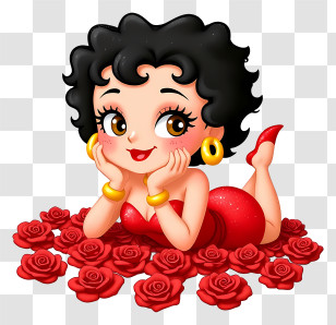 Betty Boop Valentines Day - Retro Pinup On Rose Bed Transparent PNG